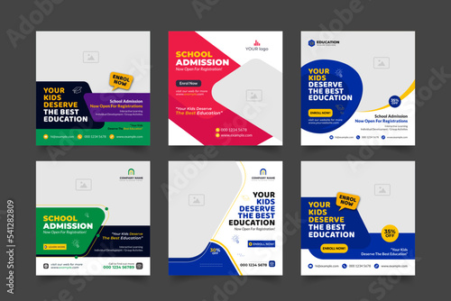 school admission social media post, back to school admission social media post. editable promotional discount banner marketing  ads template. 