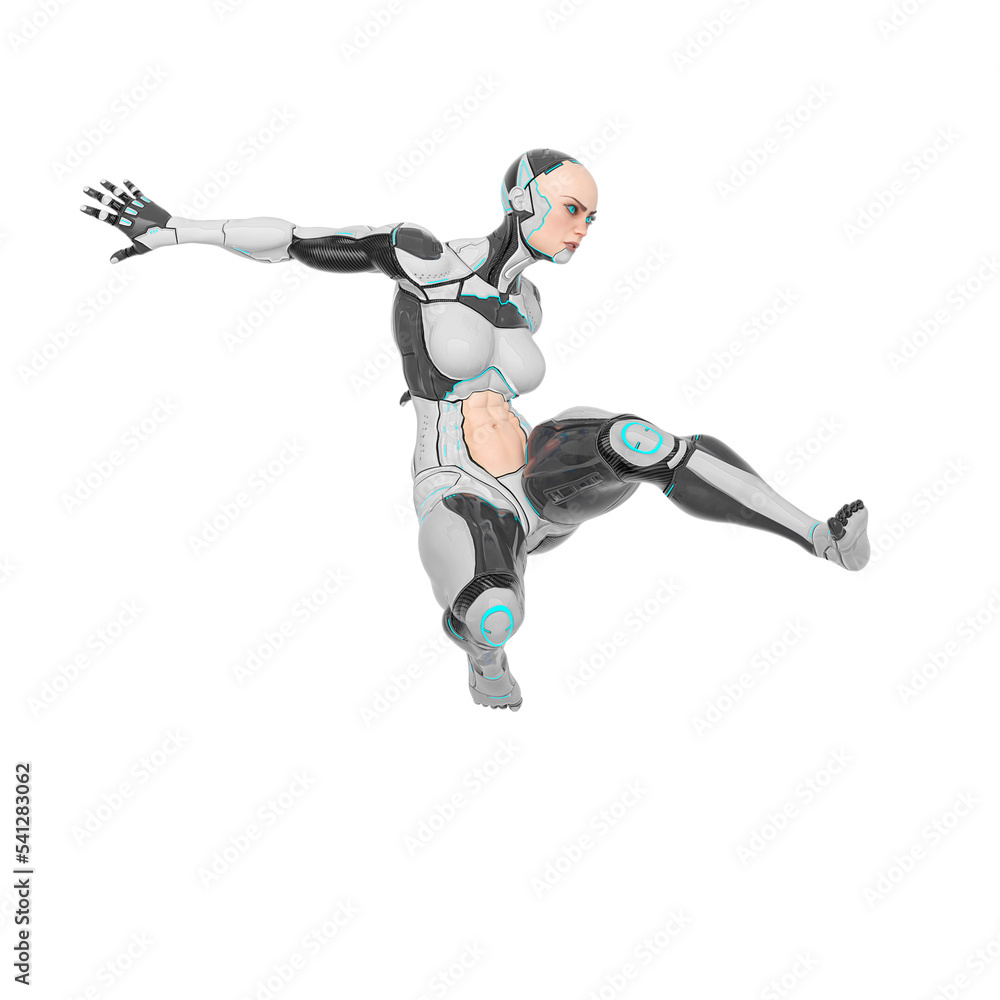 super cyborg girl is jumping like a comic hero super cyborg girl is jumping like a comic hero