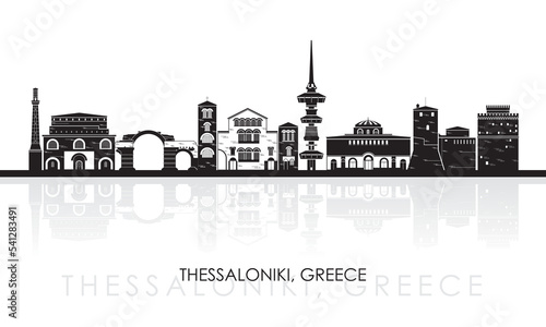 Silhouette Skyline panorama of city of Thessaloniki, Greece - vector illustration photo