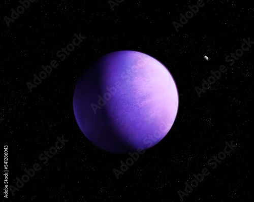 Spectacular exoplanet, sci-fi wallpaper. Planet with atmosphere, perfect place for alien life. Distant planet in purple tones.