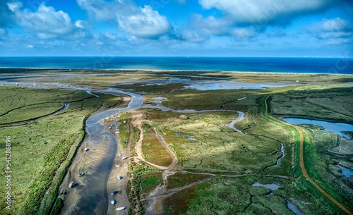 Aerial shot of the extraordinary landscape in Norfolk by the North sea photo