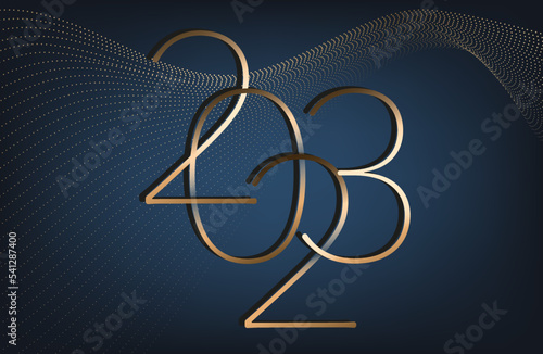 2023 New Year gold logo design. Holiday greeting card. Vector illustration. Greeting Card, Banner, Poster. © Руслана Колодницкая