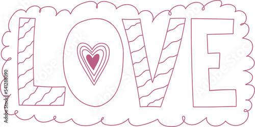 Love lettering with heart inside illustration in pink