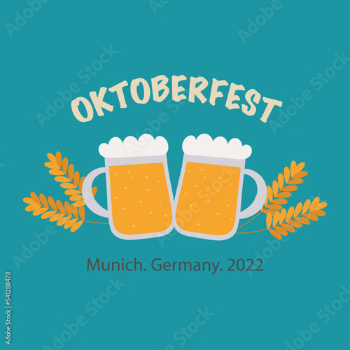 Two mugs of beer for Oktobeofest festival on green