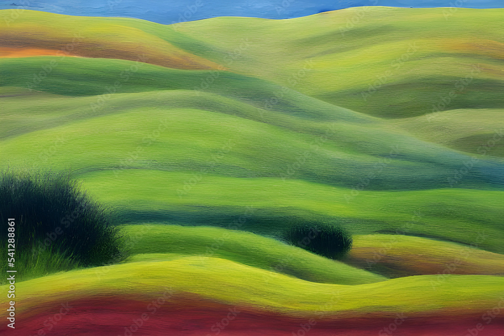 green field and blue sky painting