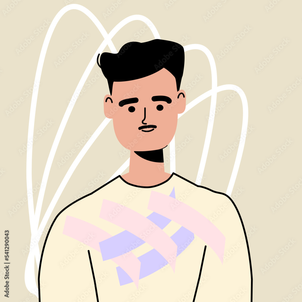People portrait - Modern flat vector concept illustration of a young male, half-length portrait, user avatar. Creative landing web page illustration. Mustache People portrait - Modern flat vector concept illustration of a young male, half-length portrait, user avatar. Creative landing web page illustration. Mustache