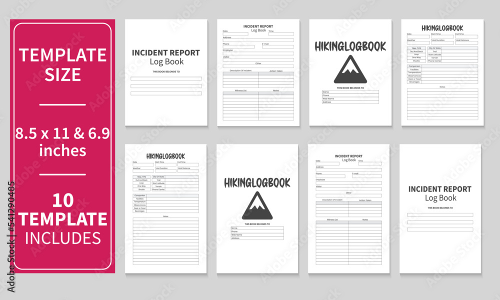 Naklejka premium Incident Report Log Book, Hiking Log Book & Journal, and Mega Bundle