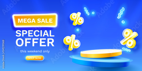 Podium percentage, flyer event product. sale off banner. Vector