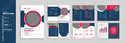 Red and blue corporate brochure company profile template annual report cover layout, minimal business brochure a4 page template design