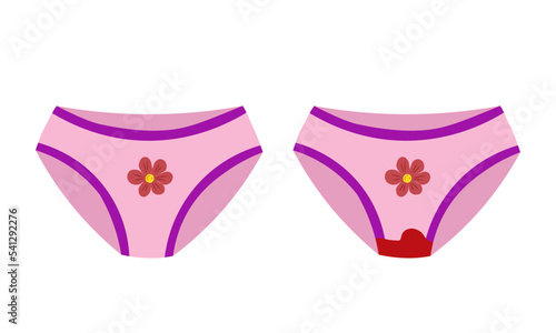 Panties with menstruation blood, underpants. Vector Illustration for backgrounds, covers and packaging. Image can be used for greeting cards, posters and stickers. Isolated on white background.