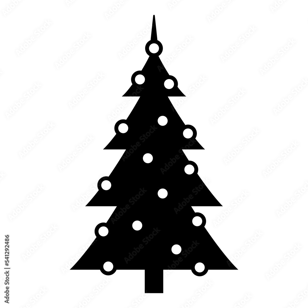 Christmas tree icon. Evergreen pine, fir or spruce tree decorated with Christmas toys. Vector Illustration Christmas tree icon. Evergreen pine, fir or spruce tree decorated with Christmas toys. Vector Illustration
