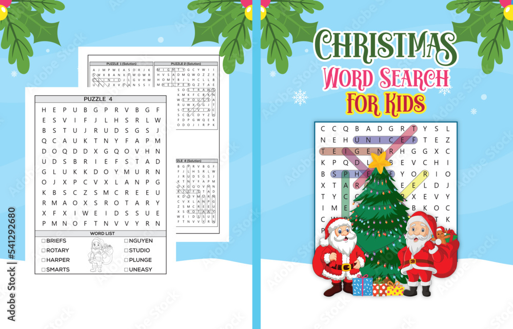 Christmas Word Search Cover for Kids Stock Vector | Adobe Stock
