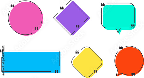 Colorful quote box, speech bubble, text in brackets, citation template. Illustration