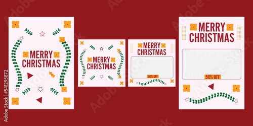 Editable square christmas banner illustration sale template. Set of flier and banner minimal gift card