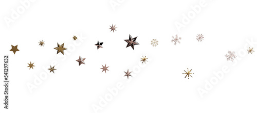 new year pattern. Christmas theme, golden openwork shiny snowflakes, star, 3D rendering.