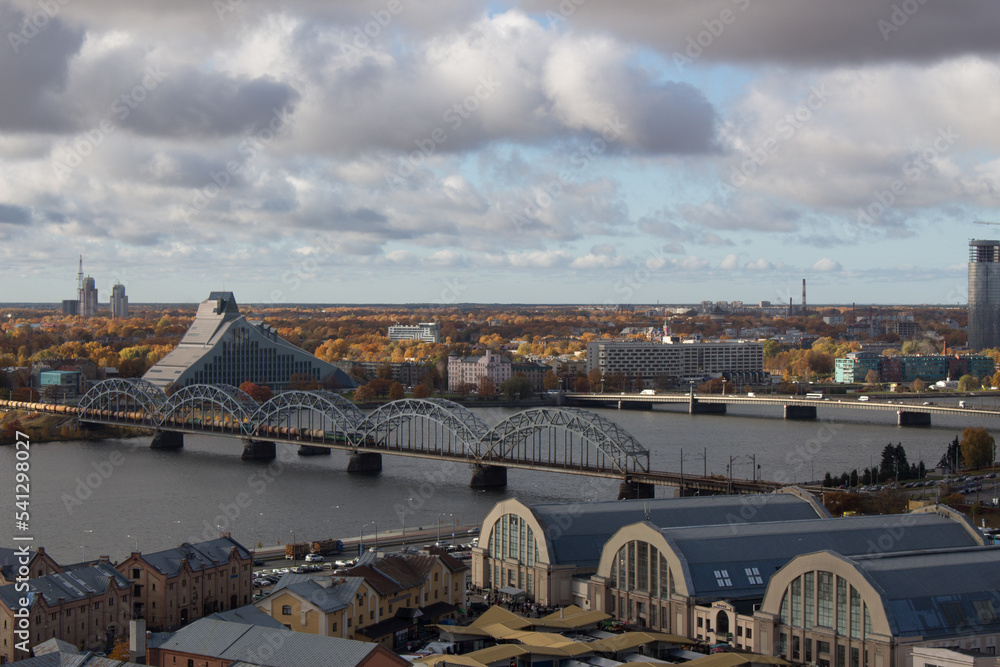 Riga city panorama, architectural landscape, urban city