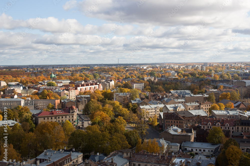 View of the city, panorama in autumn, Riga city