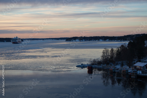 sunrise over the river in the winter