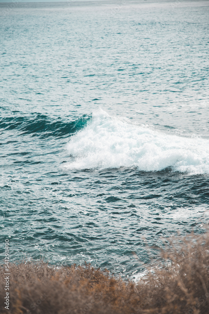 Fototapeta premium Ocean, sea with cliffs, waves in the sea, coastline, summertime, beach landscape