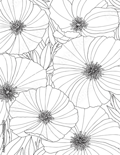 Vector carpet of flowers. Antistress coloring book for adults.        