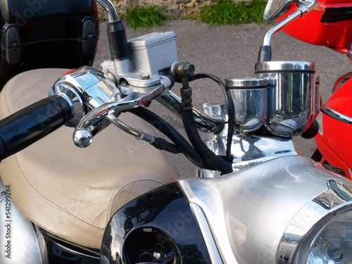 Motorcycle handle bars and dials closeup