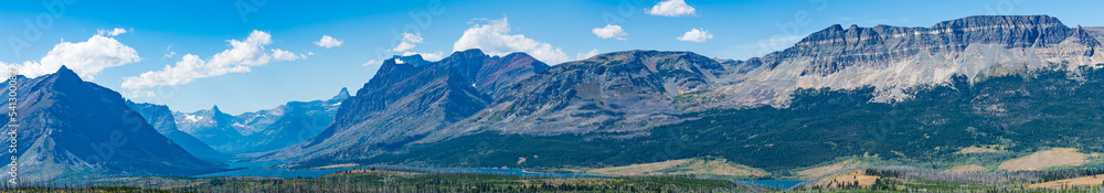 Panorama of the Mountains Surrounding Saint Mary Lake in Glacier National Park, Montana, USA Panorama of the Mountains Surrounding Saint Mary Lake in Glacier National Park, Montana, USA
