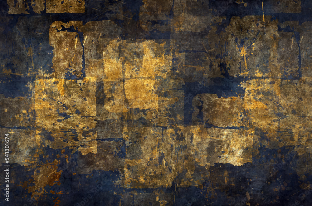 Fototapeta premium Abstract art with dark blue and golden detailed