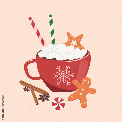 Christmas Hot chocolate with cream and coockies.