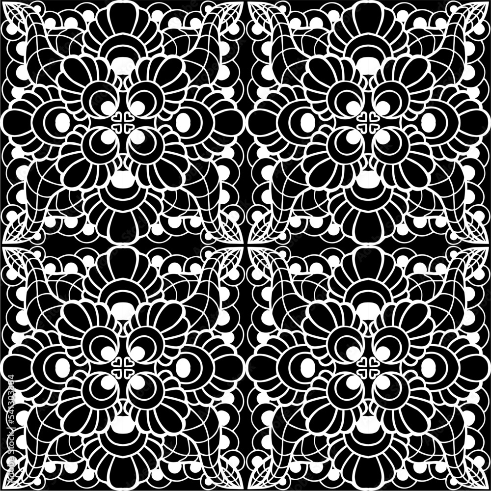 seamless graphic pattern, floral white ornament tile on black background, texture, design seamless graphic pattern, floral white ornament tile on black background, texture, design