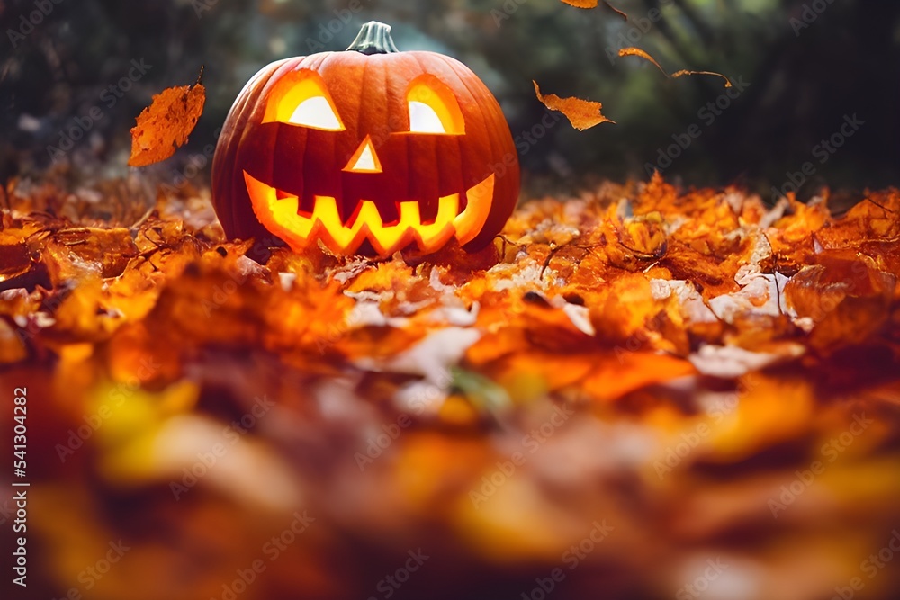 Creepy Jack-O-Lantern pumpkin outdoors. Glowing. Evil. Creepy Jack-O-Lantern pumpkin outdoors. Glowing. Evil.