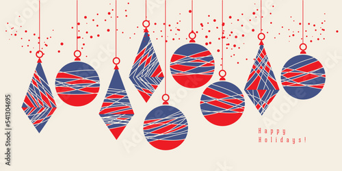 Abstract stripes Christmas ornaments card, header
