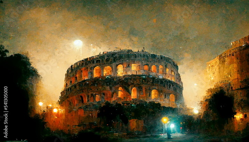 Foto Colosseum at night with lights in Rome Italy