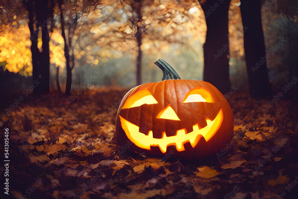 Creepy Jack-O-Lantern pumpkin outdoors. Glowing. Evil. Creepy Jack-O-Lantern pumpkin outdoors. Glowing. Evil.