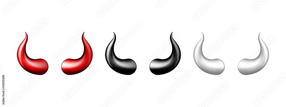 Devil horn set. Black, red and white demon or satan Halloween carnival elements. Devil horn set. Black, red and white demon or satan Halloween carnival elements.