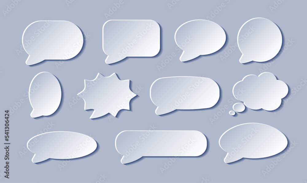 White blank paper speech bubbles set. Cloud bubbles speech different shapes White blank paper speech bubbles set. Cloud bubbles speech different shapes