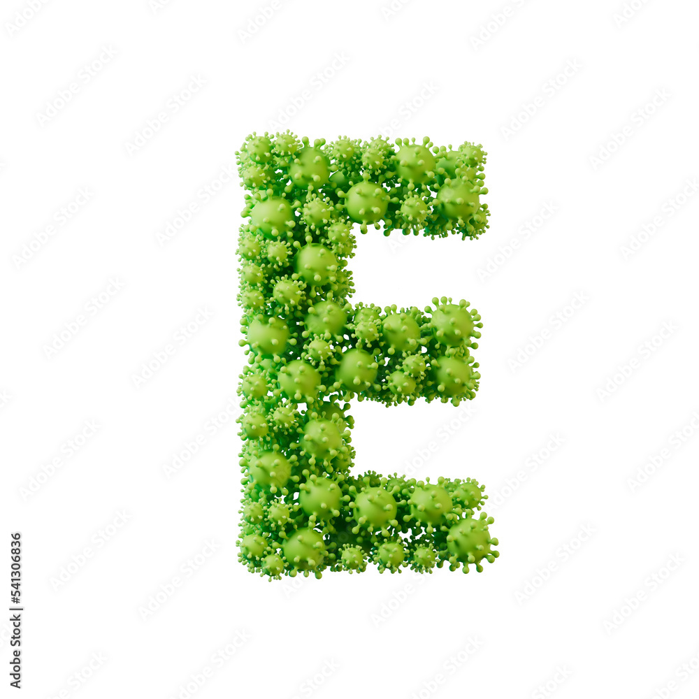 Letter E made from a virus flu and germ molecule. 3D Rendering Letter E made from a virus flu and germ molecule. 3D Rendering