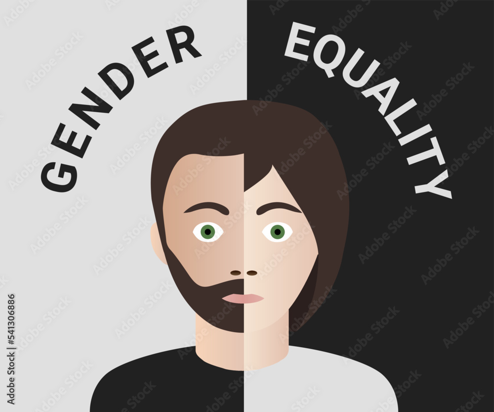 Gender equality concept, male and female faces merged into one, vector illustration. Gender equality concept, male and female faces merged into one, vector illustration.