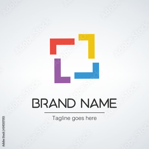 Shifted Geometric abstract square element. Creativity box or frame Logo template with different color corners. Stock vector illustration isolated on white background.