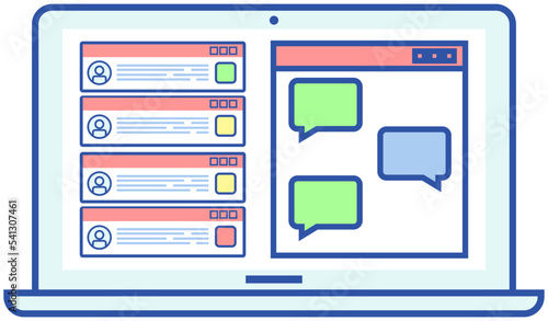 App for chatting and mailing. Social network for online communication via Internet. Digital technology, mobile application, messenger. Program for virtual teleconferencing. virtual chat program