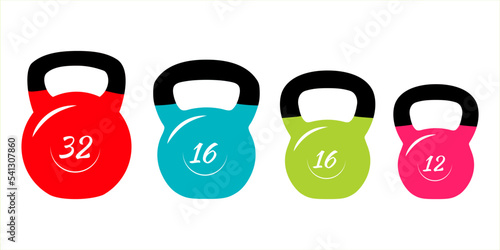 Collection of classic kettlebells isolated on white background. Fitness symbol. Gym equipment. Vector illustration