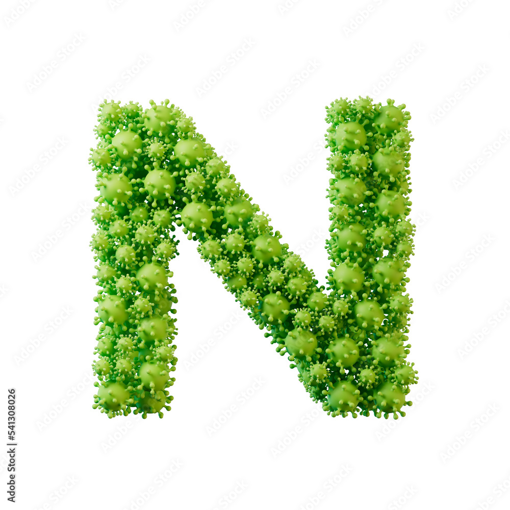 Letter N made from a virus flu and germ molecule. 3D Rendering Letter N made from a virus flu and germ molecule. 3D Rendering