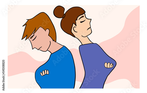 Vector illustration of psychological situation. Couple of man and woman offended