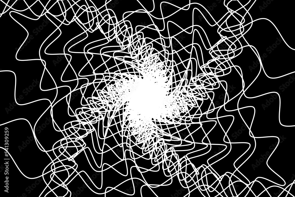 Distorted abstract lines, wireframe tunnel. The white wave spiral ...