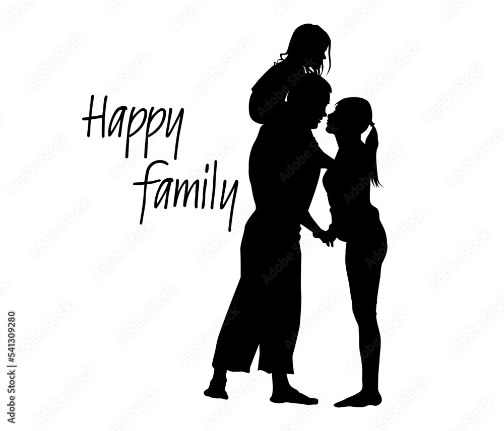 Happy family silhouette. Mom kisses dad. Vector illustration