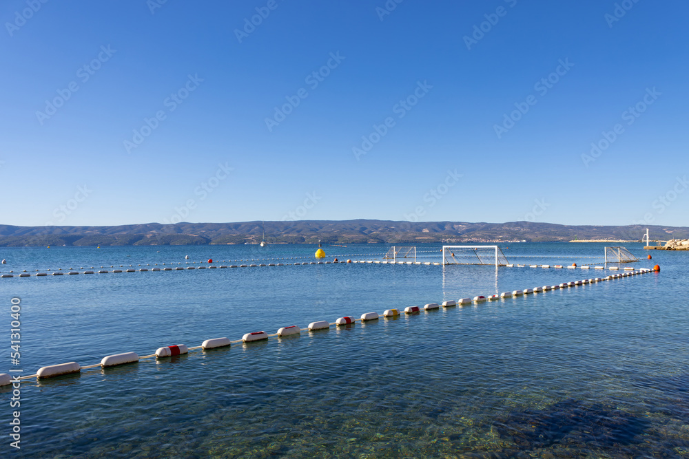 A water polo field in the Adriatic Sea near the beach of Omis, Dalmatia, Croatia.