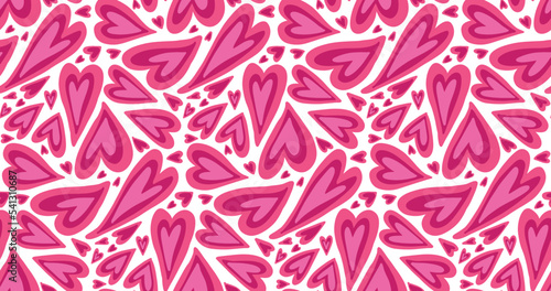 Groovy purple pink violet hearts Y2K 90s seamless pattern vector background. Retro hippie romantic repeat texture wallpaper, textile design.