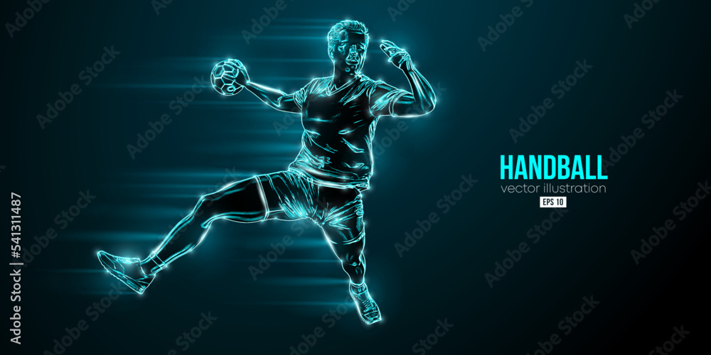 Abstract silhouette of a handball player on blue background. Handball player man are throws the ball. Vector illustration Abstract silhouette of a handball player on blue background. Handball player man are throws the ball. Vector illustration