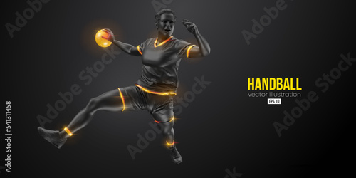 Abstract silhouette of a handball player on black background. Handball player man are throws the ball. Vector illustration