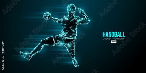 Abstract silhouette of a handball player on blue background. Handball player man are throws the ball. Vector illustration © Yevheniia