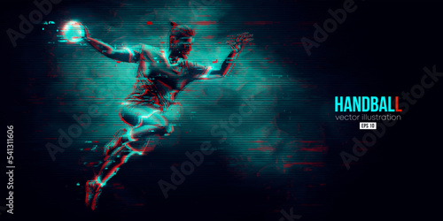 Abstract silhouette of a handball player on black background. Handball player man are throws the ball. Vector illustration